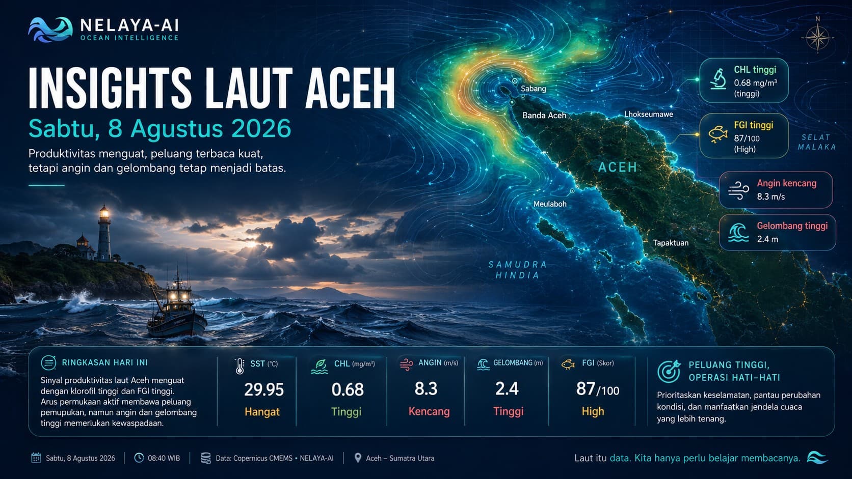 Sabtu, Produktivitas Kuat tetapi Angin dan Gelombang Membatasi