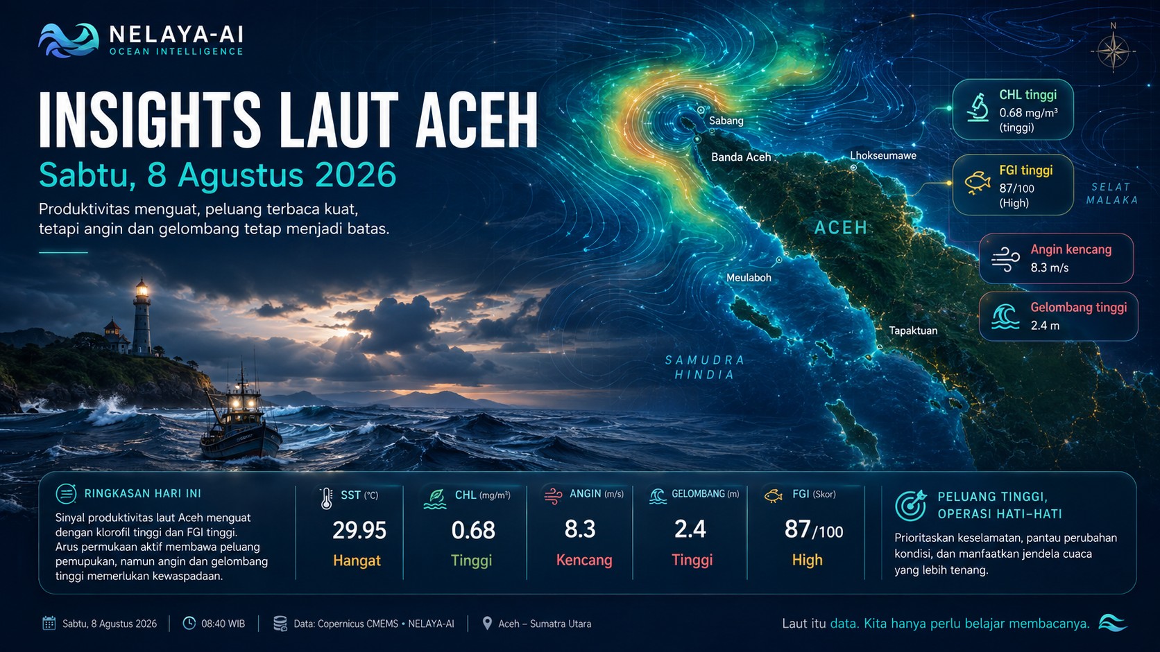 Sabtu, Produktivitas Kuat tetapi Angin dan Gelombang Membatasi