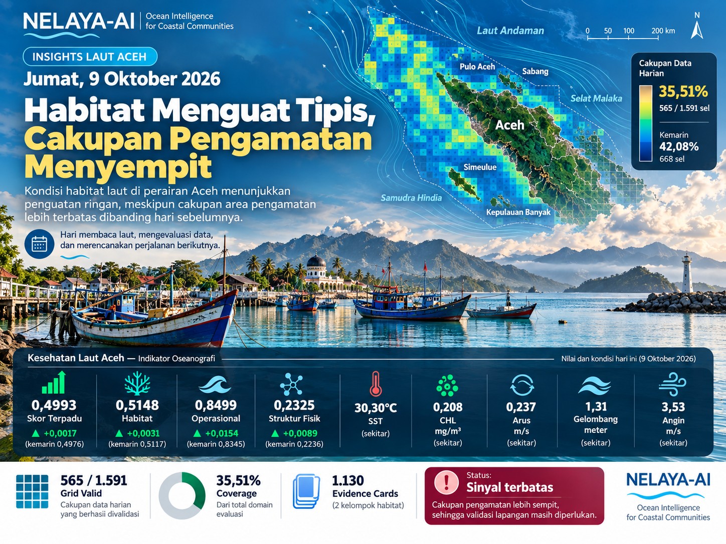 Jumat, Habitat Menguat Tipis tetapi Cakupan Pengamatan Laut Aceh Menyempit